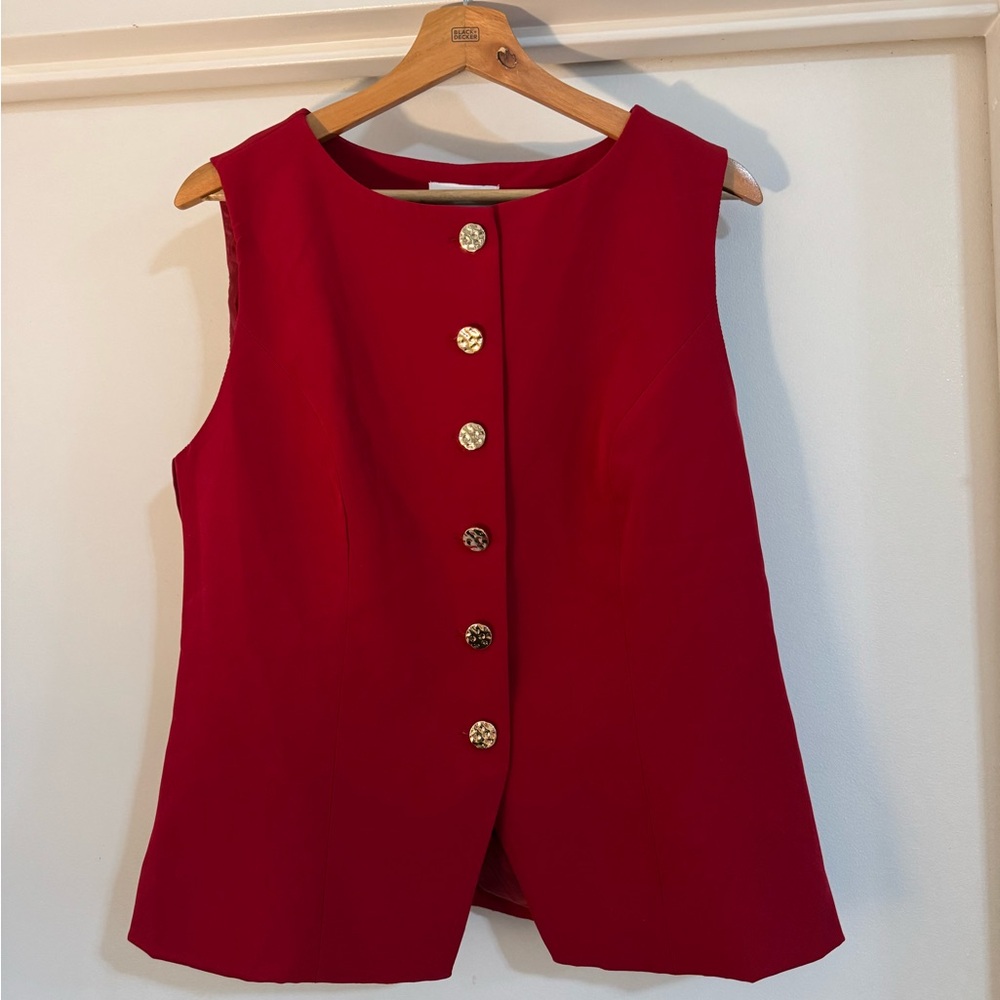 Elegant Red Sleeveless Vest Top with Gold Buttons